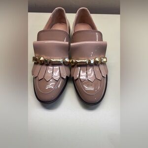 AGL MADE IN ITALY LEATHER Elegant Women's Loafers in Pink with Gold Accents